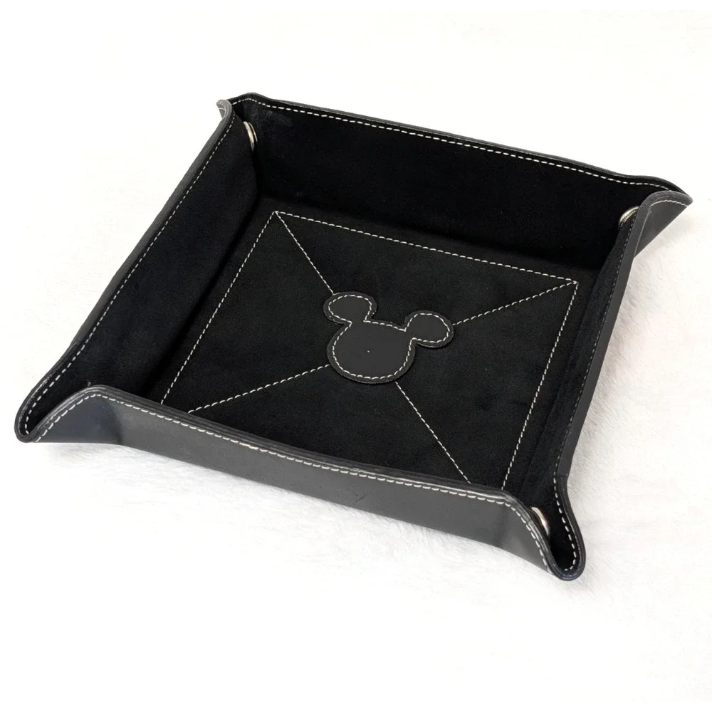 RARE Disney Genuine Leather Mickey Mouse Snap Valet Catchall Tray Black Velvet